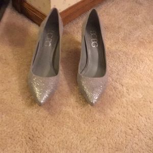 BCBG silver heels